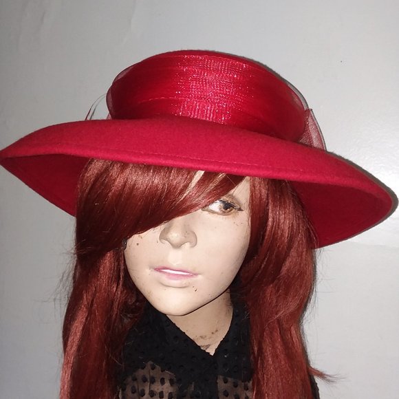 VINTAGE WIDE BRIM RED HAT FELT WOOL main image 4